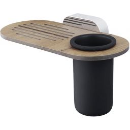 Bisk Bergen mydelniczka z kubkiem na szczoteczki ścienna chrom/drewno/czarny mat 07104