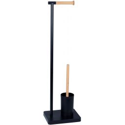 Bisk Umbra Plus stojak na papier toaletowy ze szczotką WC czarny/bambus 08168