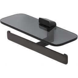 Geesa Shift uchwyt na papier toaletowy podwójny z półką czarny metal szczotkowany/szkło przydymione 919948-09-66