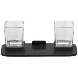 Geesa Shift półka szklana 30 cm z uchwytem na kubek podwójny szkło przezroczyste/efekt czarnego marmuru 919934-06-M6