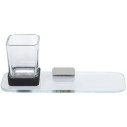 Geesa Shift półka szklana 30 cm z kubkiem na szczoteczki szkło przezroczyste/chrom 919902-02