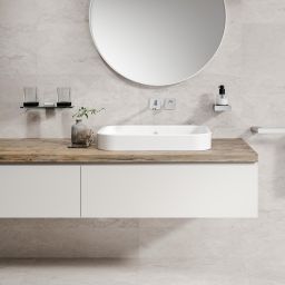 Geesa Shift półka szklana 30 cm z uchwytem na kubek podwójny szkło przezroczyste/chrom 919934-02