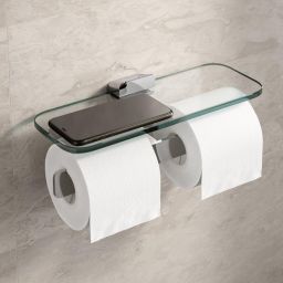 Geesa Shift uchwyt na papier toaletowy podwójny z półką chrom/szkło przezroczyste 919948-02