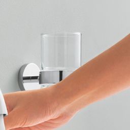 Grohe Essentials Cube kubek do mycia zębów z uchwytem ściennym szkło/chrom 40755001
