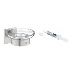 Zestaw Grohe Start Cube mydelniczka ścienna stal nierdzewna i klej montażowy QuickGlue (41096DC0, 41127000)