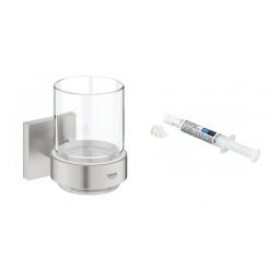 Zestaw Grohe Start Cube kubek do mycia zębów stal nierdzewna i klej montażowy QuickGlue (41097DC0, 41127000)