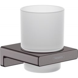 Hansgrohe AddStoris kubek na szczoteczki do zębów ścienny szkło matowe/czarny chrom szczotkowany 41749340