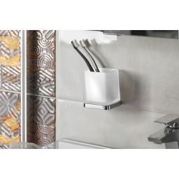 Sapho Olymp kubek na szczoteczki ścienny chrom/szkło mleczne 1321-77