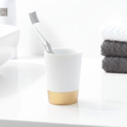 Sealskin Glossy kubek na szczoteczki biały-złoty 362320449