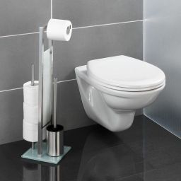 Wenko Rivalta stojak na papier toaletowy ze szczotką do WC 3w1 srebrny 21564100