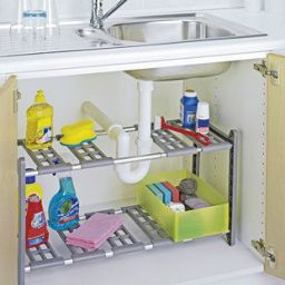 Wenko Flexi półka kuchenna pod zlewozmywak stojąca teleskopowa szary 2768010100