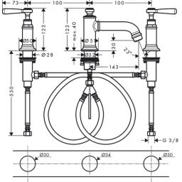 Axor Montreux bateria umywalkowa 3-otworowa EcoSmart nikiel szczotkowany 16535820