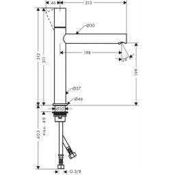 Axor Uno 200 bateria umywalkowa stojąca wysoka EcoSmart nikiel szczotkowany 45003820