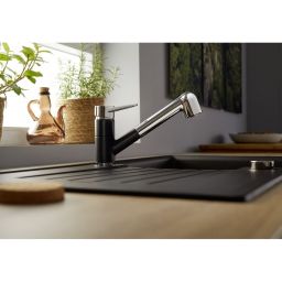 Blanco Wega-S II bateria kuchenna stojąca z wyciąganą wylewką Silgranit czarny/chrom 526428