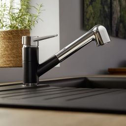 Blanco Wega-S II bateria kuchenna stojąca z wyciąganą wylewką Silgranit czarny/chrom 526428