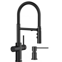 Zestaw Blanco Catris-S bateria kuchenna stojąca czarna z dozownikiem do płynu Blanco Lato czarny mat (526707, 525789)