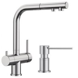 Zestaw Blanco Fontas-S II bateria kuchenna stojąca z dozownikiem do płynu Blanco Lato stal (525199, 525809)