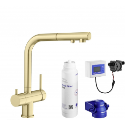 Zestaw Blanco Fontas-S II bateria kuchenna stojąca złota satynowa z zestawem filtrującym wodę (526694, 527453)