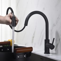 Blue Water Plaza bateria kuchenna stojąca z wyciąganą wylewką czarny mat