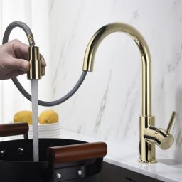 Blue Water Plaza bateria kuchenna stojąca z wyciąganą wylewką złoty połysk