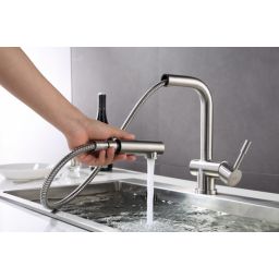 Blue Water Corsa bateria kuchenna z wyciąganą wylewką stal szczotkowana inox