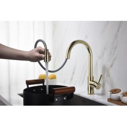 Blue Water Plaza bateria kuchenna stojąca z wyciąganą wylewką złoty połysk