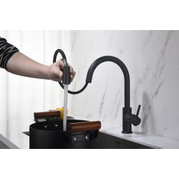 Blue Water Plaza bateria kuchenna stojąca z wyciąganą wylewką czarny mat