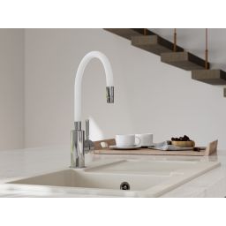 Ferro Zumba bateria kuchenna z elastyczną wylewką chrom/biały BZA4W