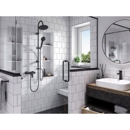 Ferro Rondo Black zestaw prysznicowy z deszczownicą czarny mat NP21-BL