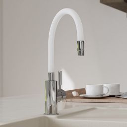 Ferro Zumba bateria kuchenna z elastyczną wylewką chrom/biały BZA4W