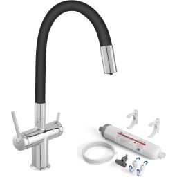 Zestaw Ferro Filtrata bateria kuchenna stojąca chrom/czarna i filtry podzlewozmywakowe z kompletem wkładów (BFT41B, FFT4ACAGSET)