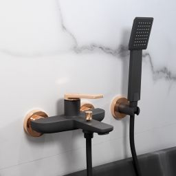 FDesign Seppia bateria wannowo-prysznicowa ścienna różowe złoto/czarny mat FD1-SPA-1-25