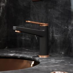 FDesign Seppia bateria umywalkowa stojąca różowe złoto/czarny mat FD1-SPA-2-25