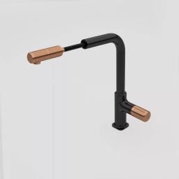 FDesign Ardesia bateria kuchenna stojąca z wyciąganą wylewką różowe złoto/czarny mat FD1-ARD-8-25