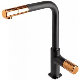 FDesign Ardesia bateria kuchenna stojąca z wyciąganą wylewką różowe złoto/czarny mat FD1-ARD-8-25