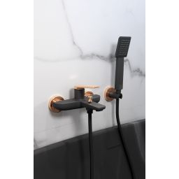 FDesign Seppia bateria wannowo-prysznicowa ścienna różowe złoto/czarny mat FD1-SPA-1-25