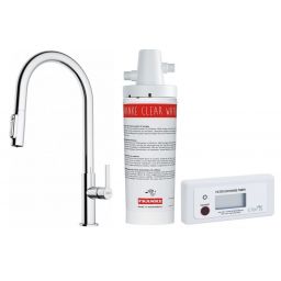 Zestaw Franke Maris Slim Clear Water J Pull-Out bateria kuchenna stojąca chrom z filtrem podzlewozmywakowym Clear Water (1200730870, 1330284025)
