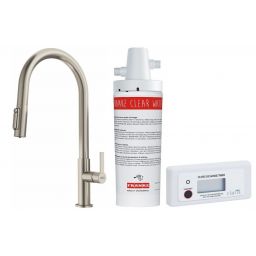 Zestaw Franke Maris Slim Clear Water J Pull-Out bateria kuchenna stojąca stal optyczna z filtrem podzlewozmywakowym Clear Water (1200736604, 1330284025)