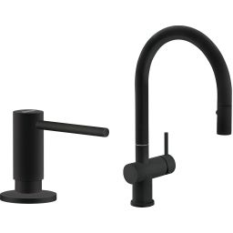 Zestaw Franke Active Neo bateria kuchenna stojąca z dozownikiem do płynów 300 ml czarny mat (1150653404, 1190547906)