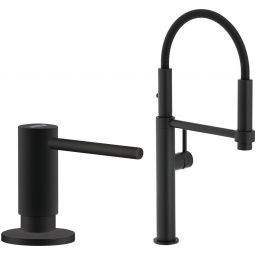 Zestaw Franke Pescara 360 bateria kuchenna stojąca z dozownikiem do płynów 300 ml czarny mat (1150545136, 1190547906)