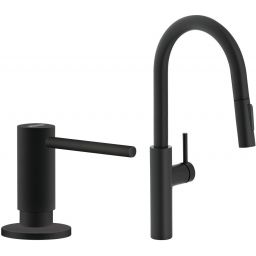 Zestaw Franke Pescara L Slide-In bateria kuchenna stojąca z dozownikiem do płynów 300 ml czarny mat (1150575968, 1190547906)