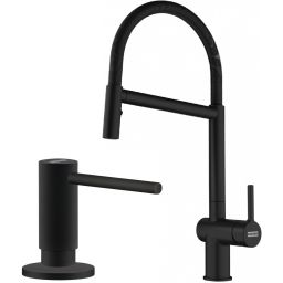 Zestaw Franke Active Semi Pro Spray bateria kuchenna stojąca z dozownikiem do płynów 300 ml czarny mat (1150653409, 1190547906)