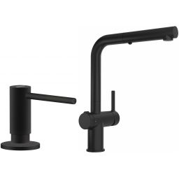 Zestaw Franke Active bateria kuchenna stojąca z dozownikiem do płynów 300 ml czarny mat (1150669769, 1190547906)