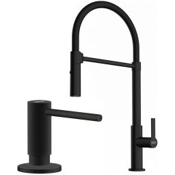 Zestaw Franke Maris Slim Semi-Pro bateria kuchenna stojąca z dozownikiem do płynów 300 ml czarny mat (1150728396, 1190547906)