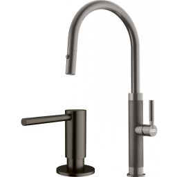 Zestaw Franke Mythos Masterpiece Pull-Out Spray bateria kuchenna stojąca z dozownikiem do płynów 350 ml antracyt (1150711555, 1120717103)