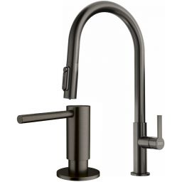 Zestaw Franke Maris Slim Clear Water J Pull-Out bateria kuchenna stojąca z dozownikiem do płynów 350 ml antracyt (1200736603, 1120717103)