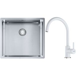 Franke Box BXX 210/110-45 zlewozmywak 49x45 cm stalowy z baterią kuchenną Lina biały polarny (1270453655, 1150626024)