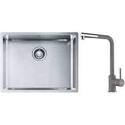 Franke Box BXX 110-54/ BXX 210-54 zlewozmywak 58x45 cm stalowy z baterią kuchenną Sirius Side chrom (1270453660, 1150668280)