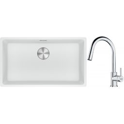 Franke Maris MRG 110-72 zlewozmywak 72x40 cm Fragranite biały polarny z baterią kuchenną Lina chrom (1250687263, 1150693229)