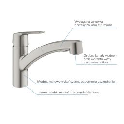Grohe Start bateria kuchenna stojąca QuickFix z wyciąganą wylewką stal nierdzewna 30531DC1